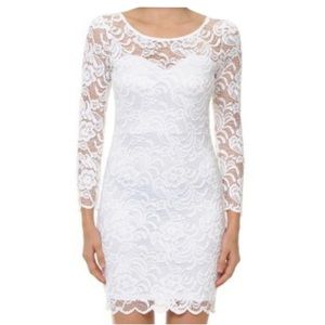 Ambiance White Lace Illusion Décolletage Sweetheart Neckline Bodycon Mini Dress